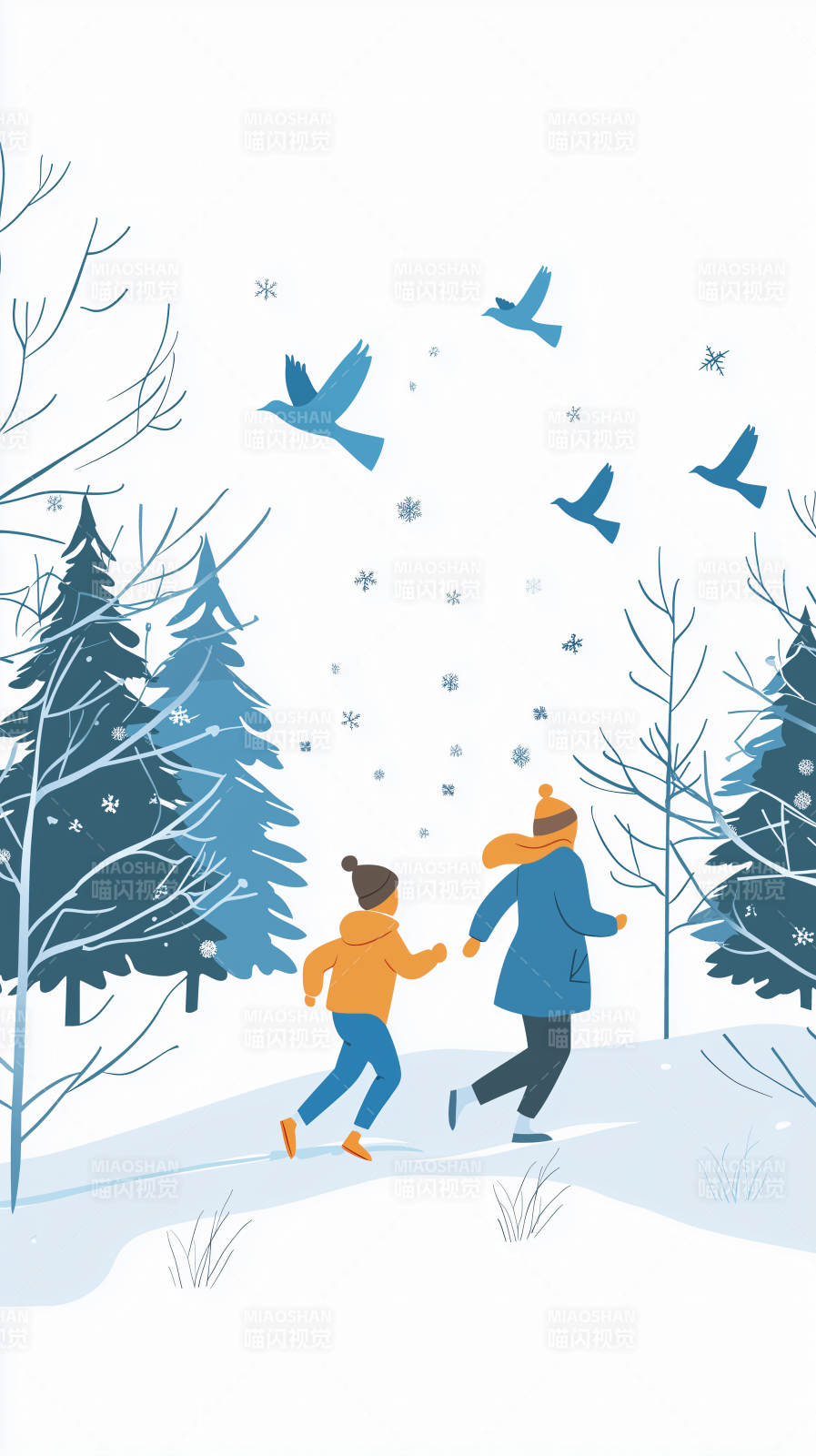 冬日童趣雪中漫步图片