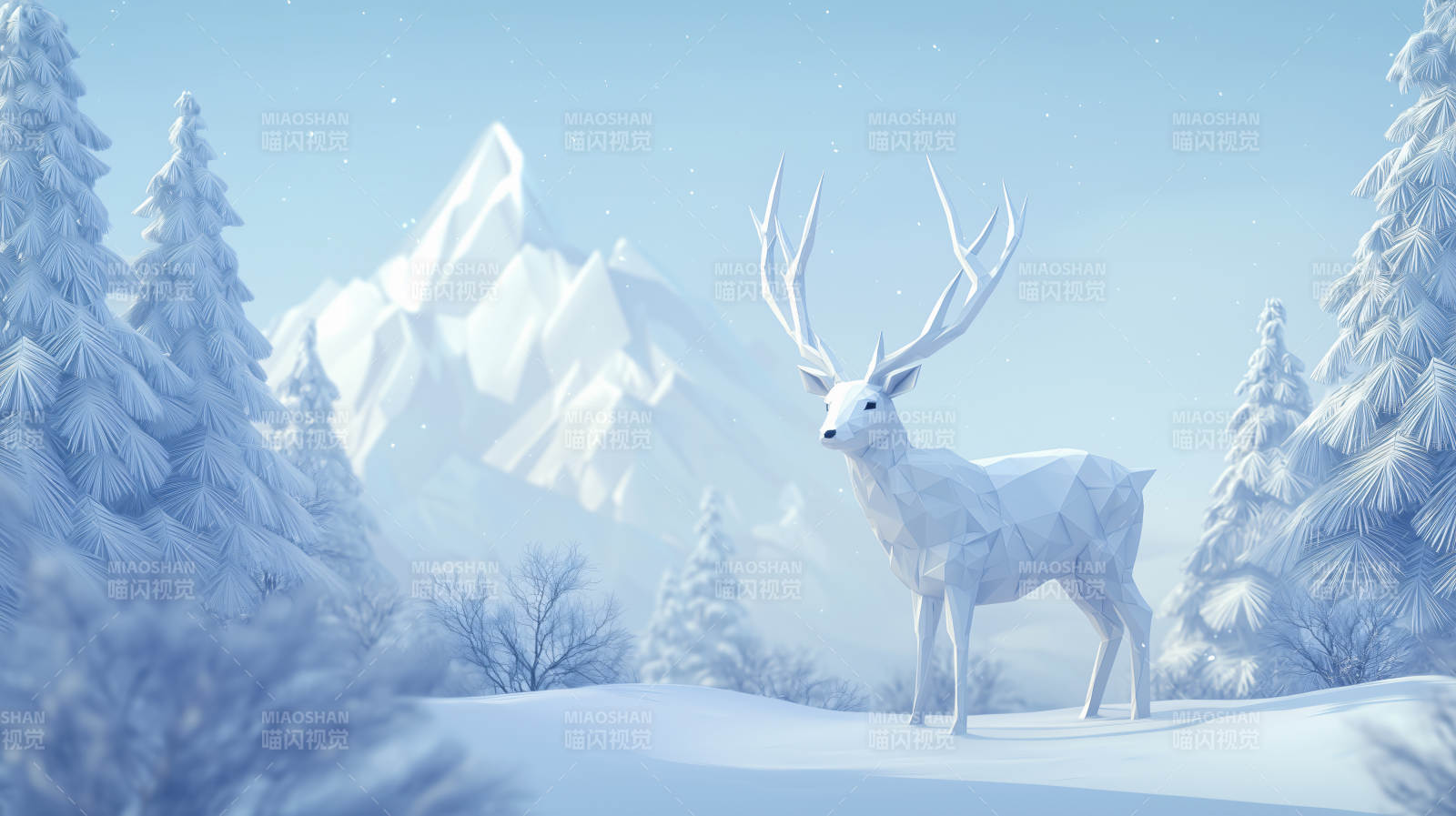 冬季仙境里的低多边形驯鹿图片