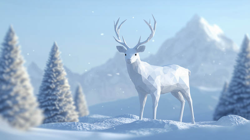 冬季仙境里的低多边形驯鹿图片
