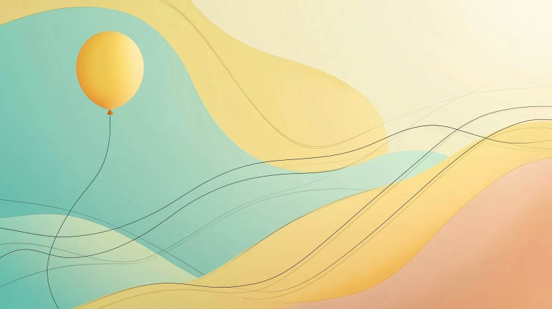 黄色气球与抽象曲线图片