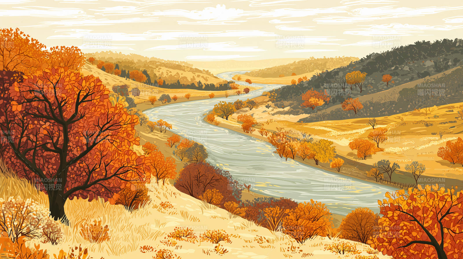 秋日山谷宁静之景图片