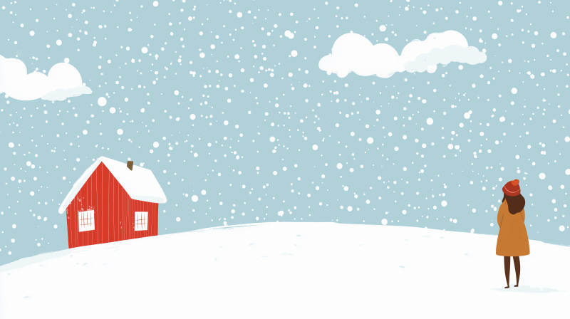 冬日雪景中的红色农舍图片