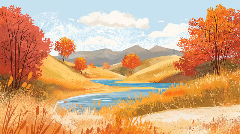 秋日山谷宁静之景图片