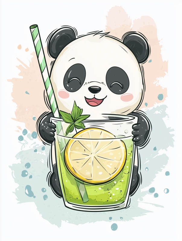 萌宠熊猫夏日青柠饮图片