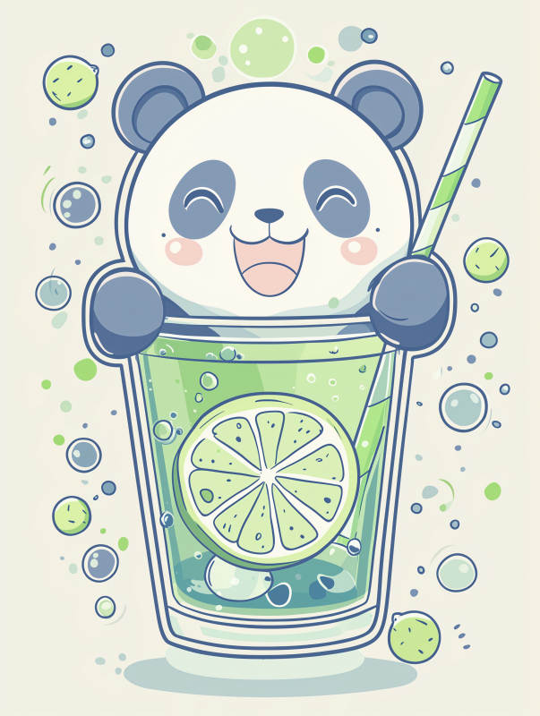 萌宠熊猫夏日青柠饮图片