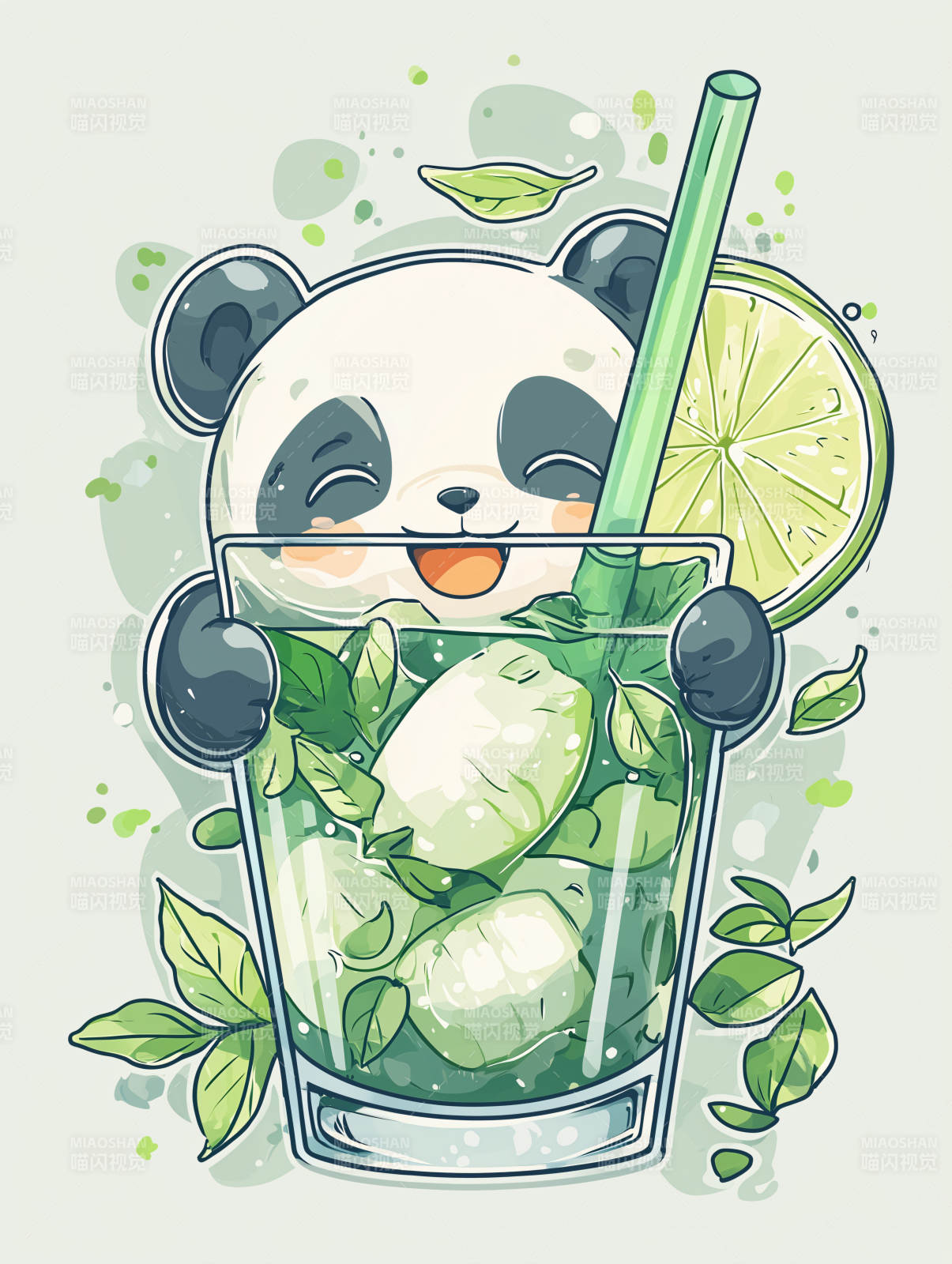 萌宠熊猫夏日青柠饮图片