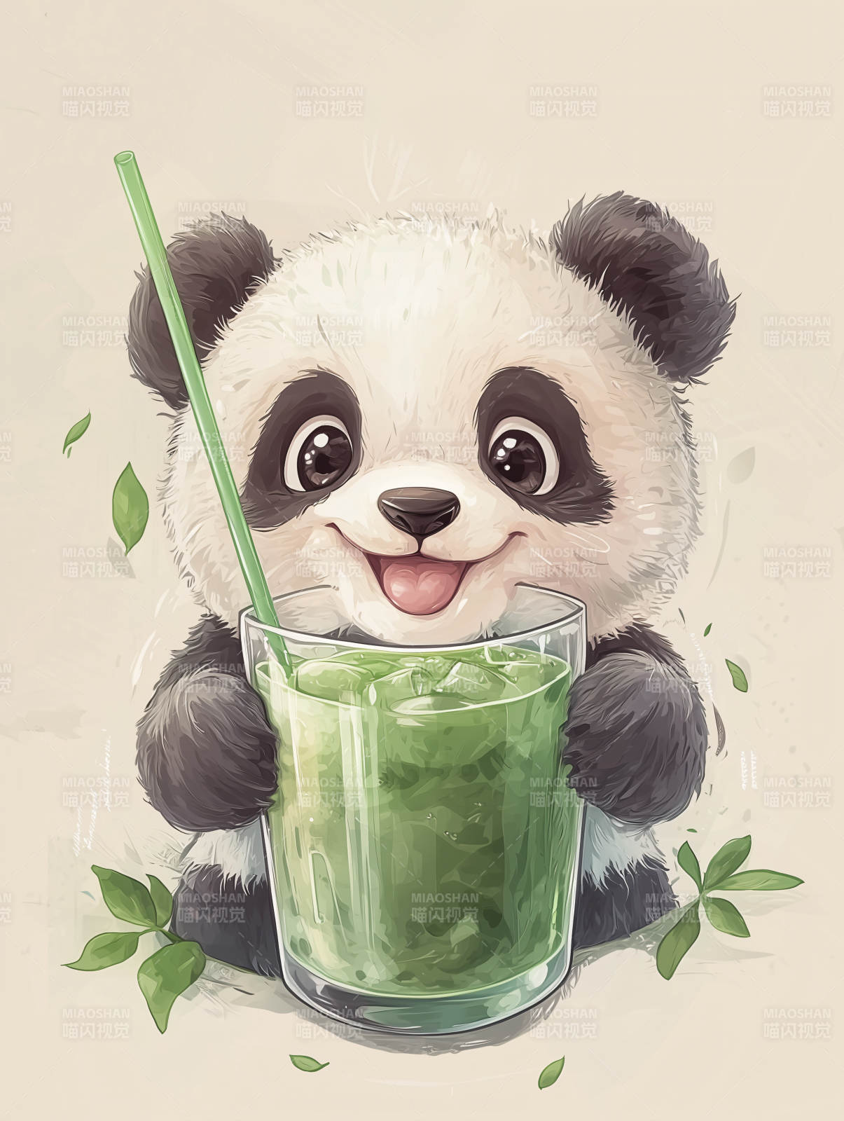 萌宠熊猫夏日青柠饮图片