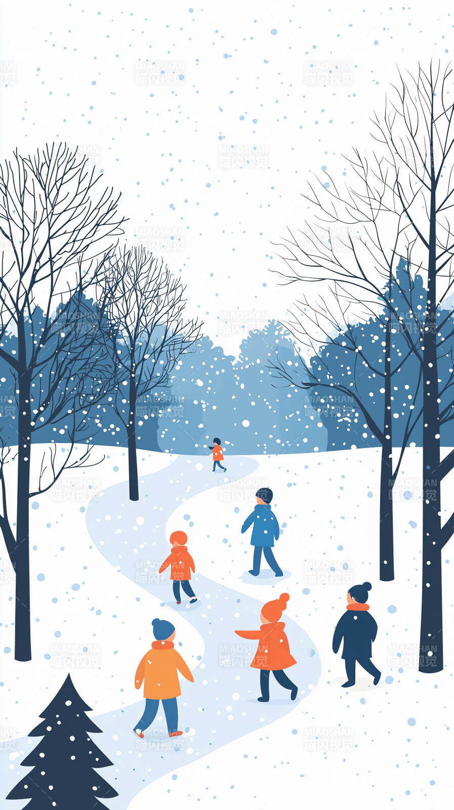 冬日童趣雪中漫步图片
