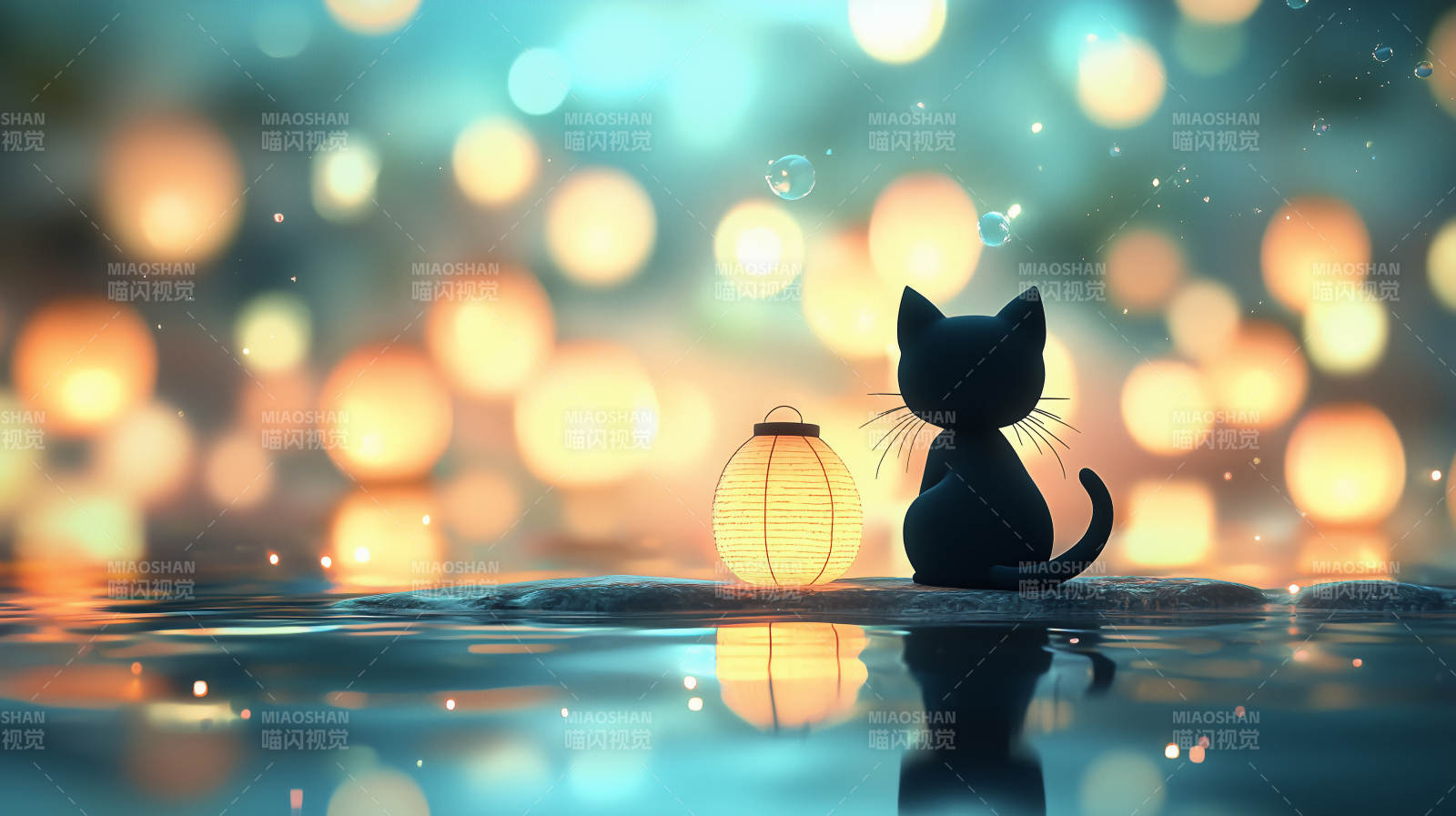 静谧夜色里的黑猫图片