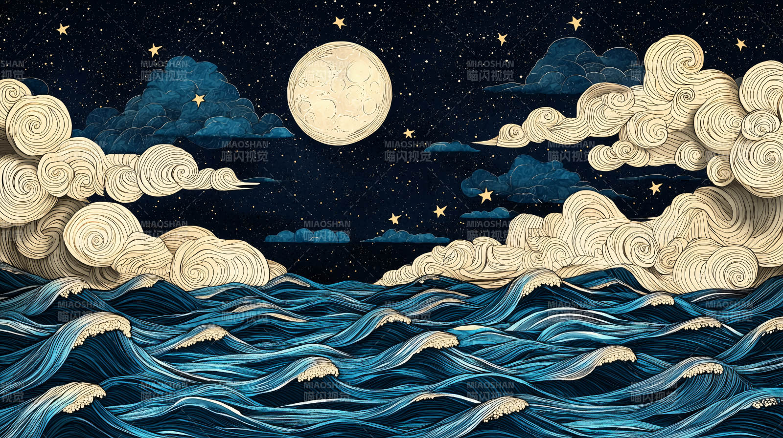 梦幻星空下的海浪图片