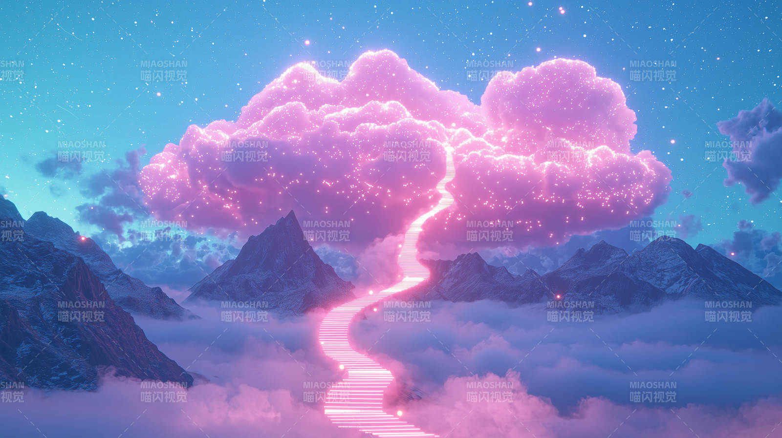 通往粉色云端的阶梯图片