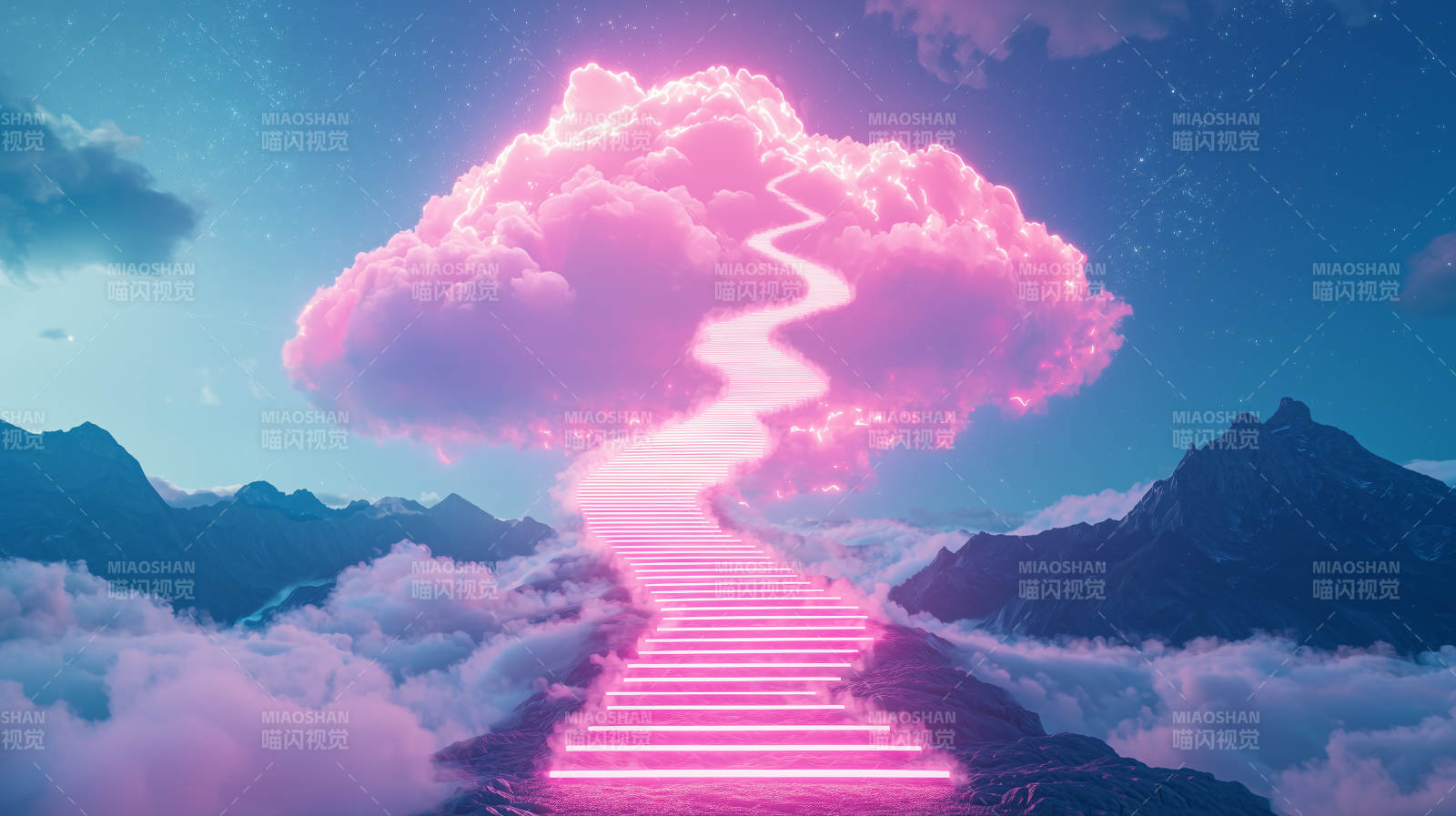 通往粉色云端的阶梯图片