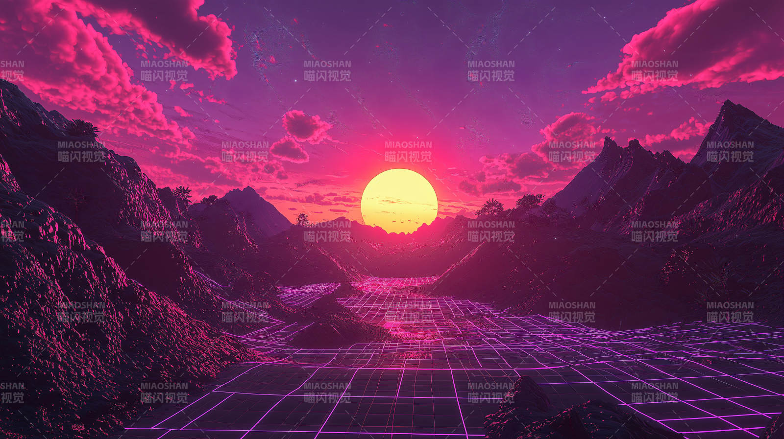 复古赛博朋克日落图片