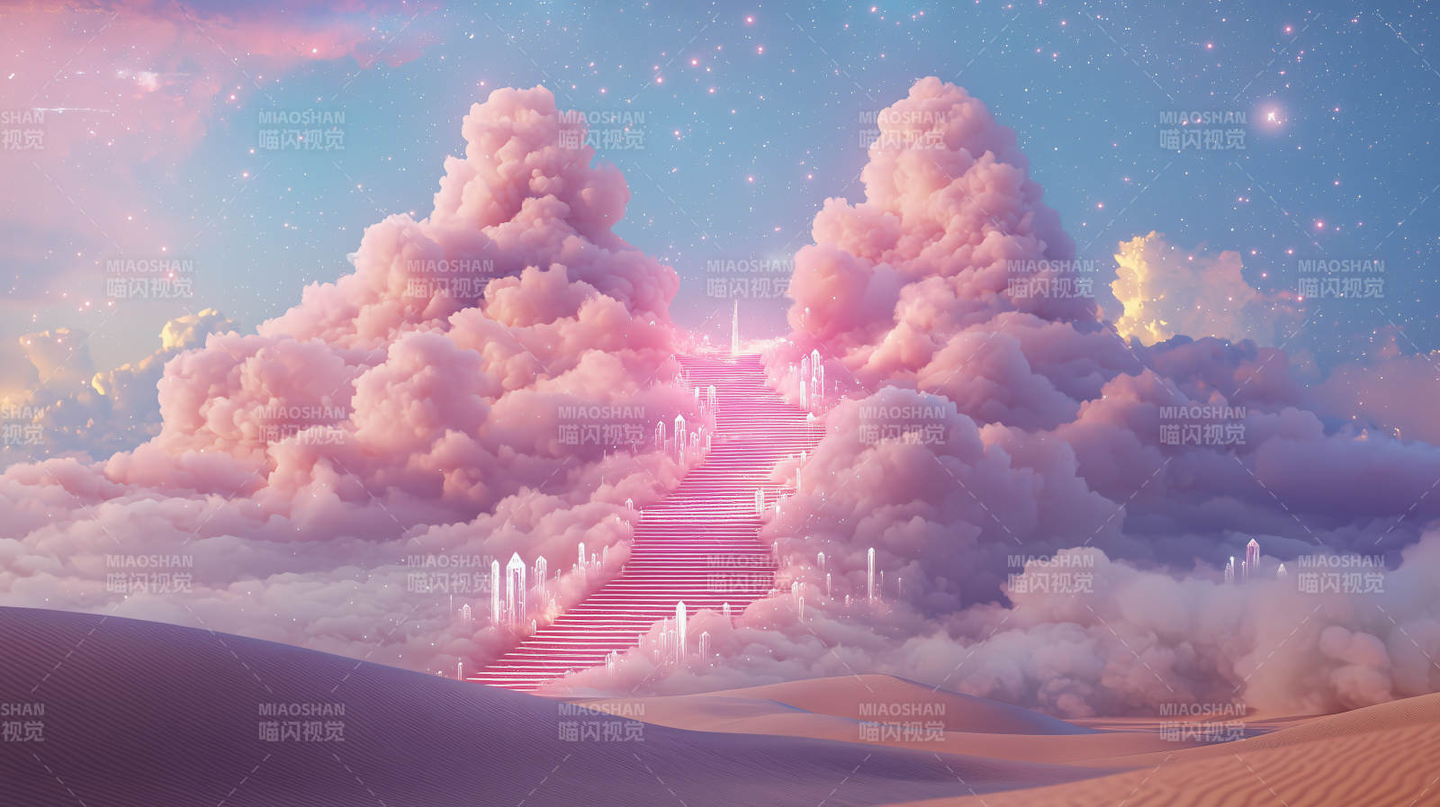 通往粉色云端的阶梯图片