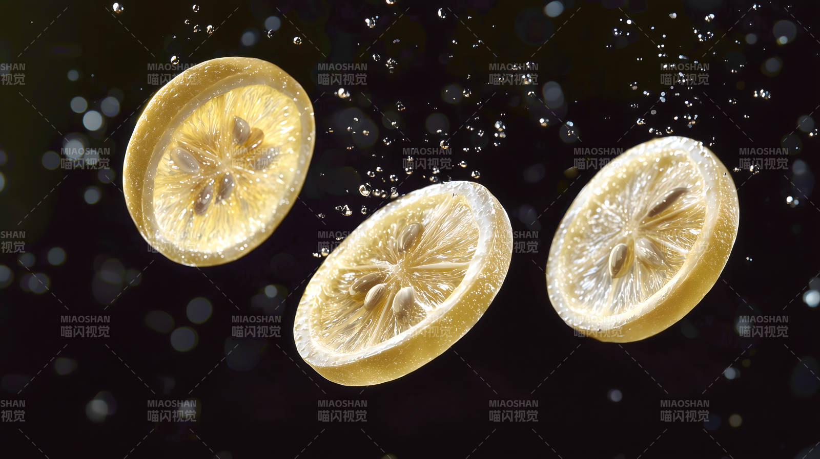 柠檬在水中飞溅的清爽图片