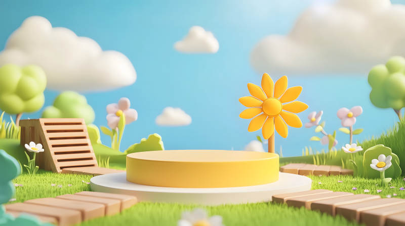 童趣草地上的圆形展台图片