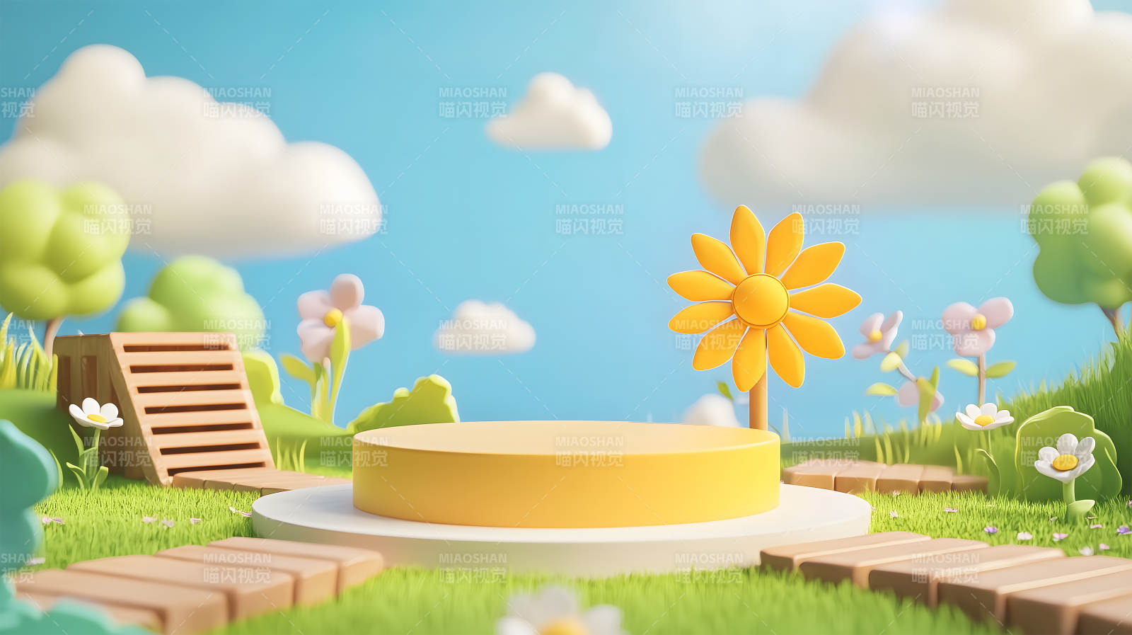 童趣草地上的圆形展台图片