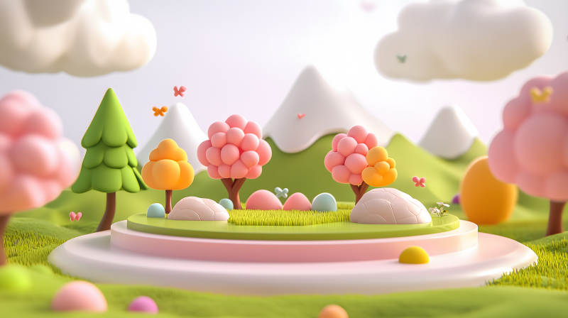 童趣草地上的圆形展台图片