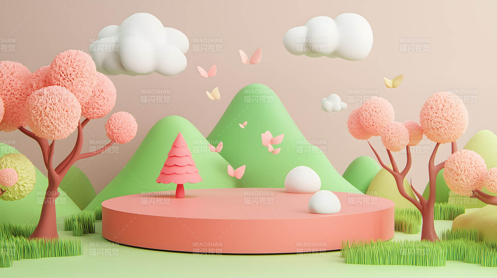 童趣草地上的圆形展台图片