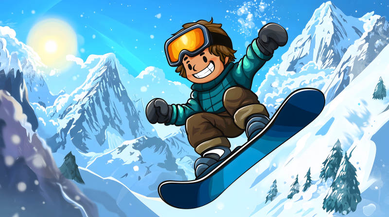 雪山飞驰的滑雪少年图片