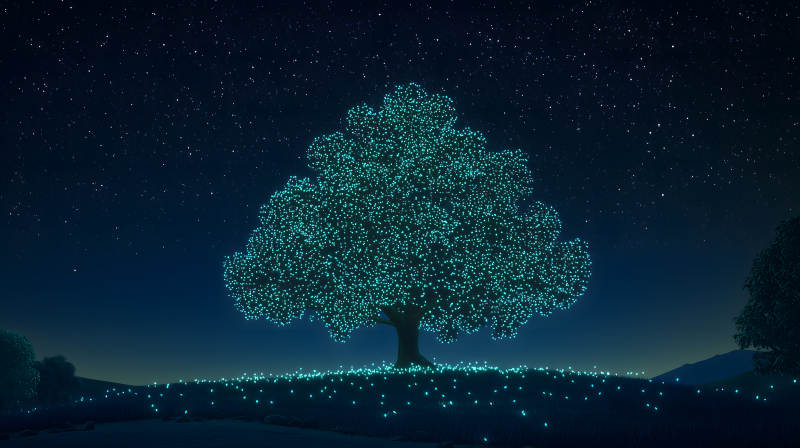 星夜下的光之树图片