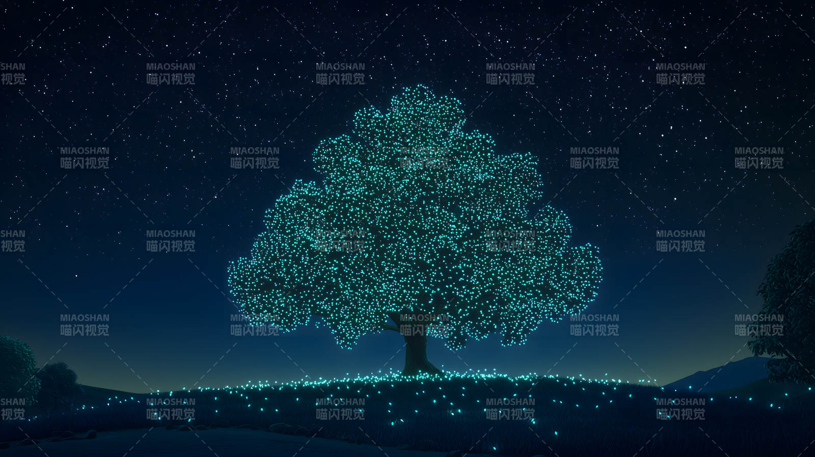 星夜下的光之树图片