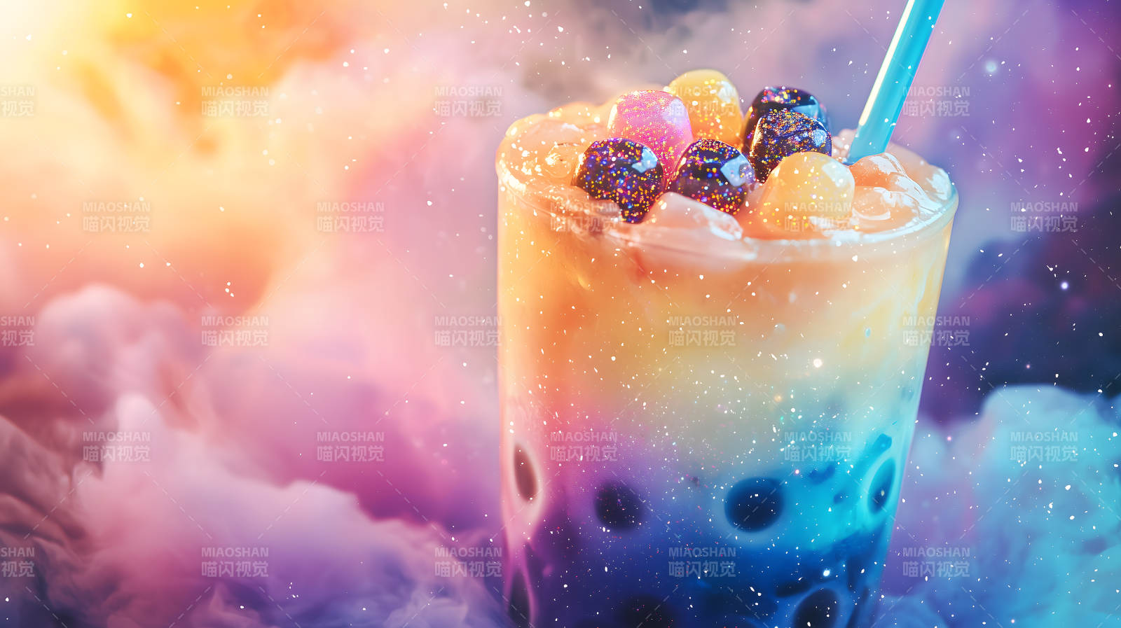 梦幻星空下的珍珠奶茶图片