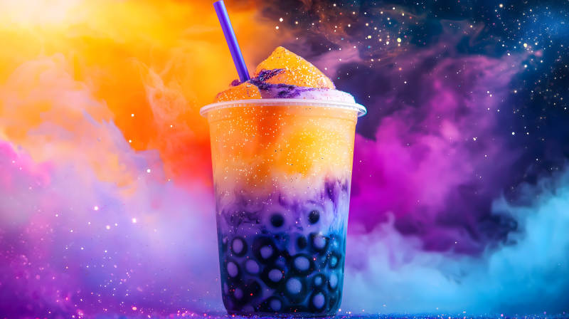 梦幻星空下的珍珠奶茶图片