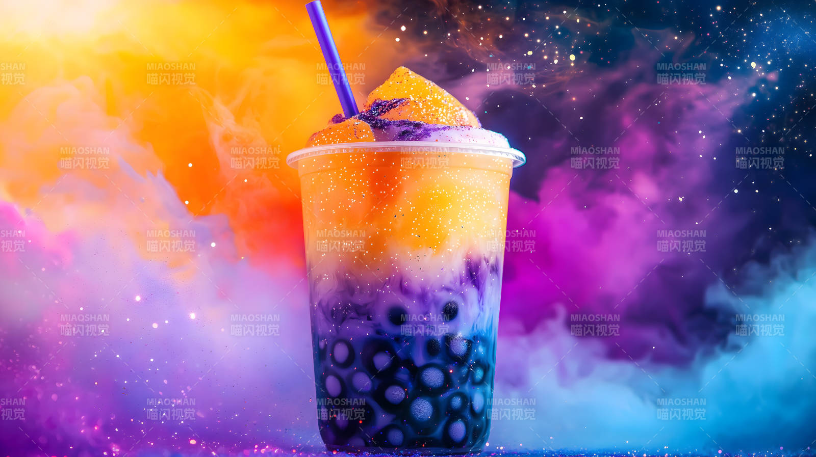 梦幻星空下的珍珠奶茶图片