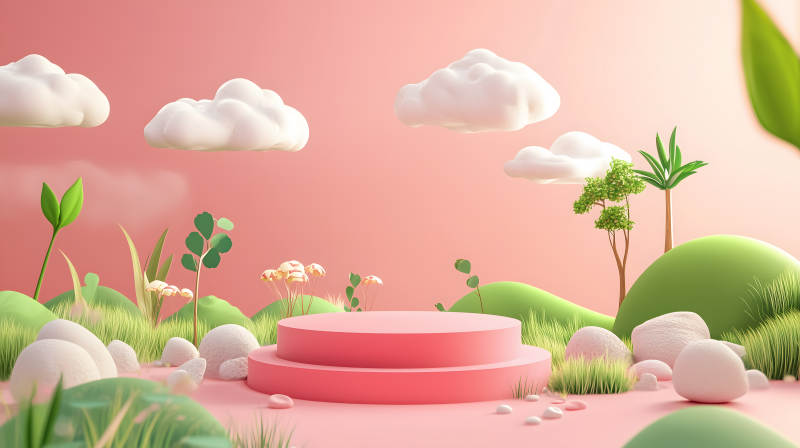 童趣草地上的圆形展台图片