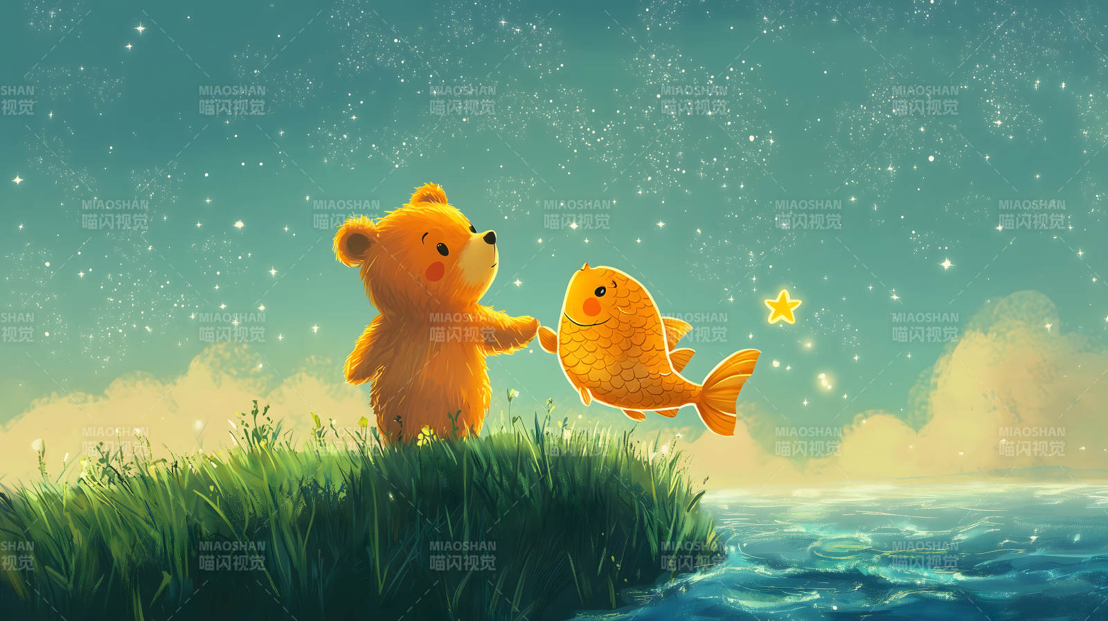 小熊与金鱼的奇幻相遇图片