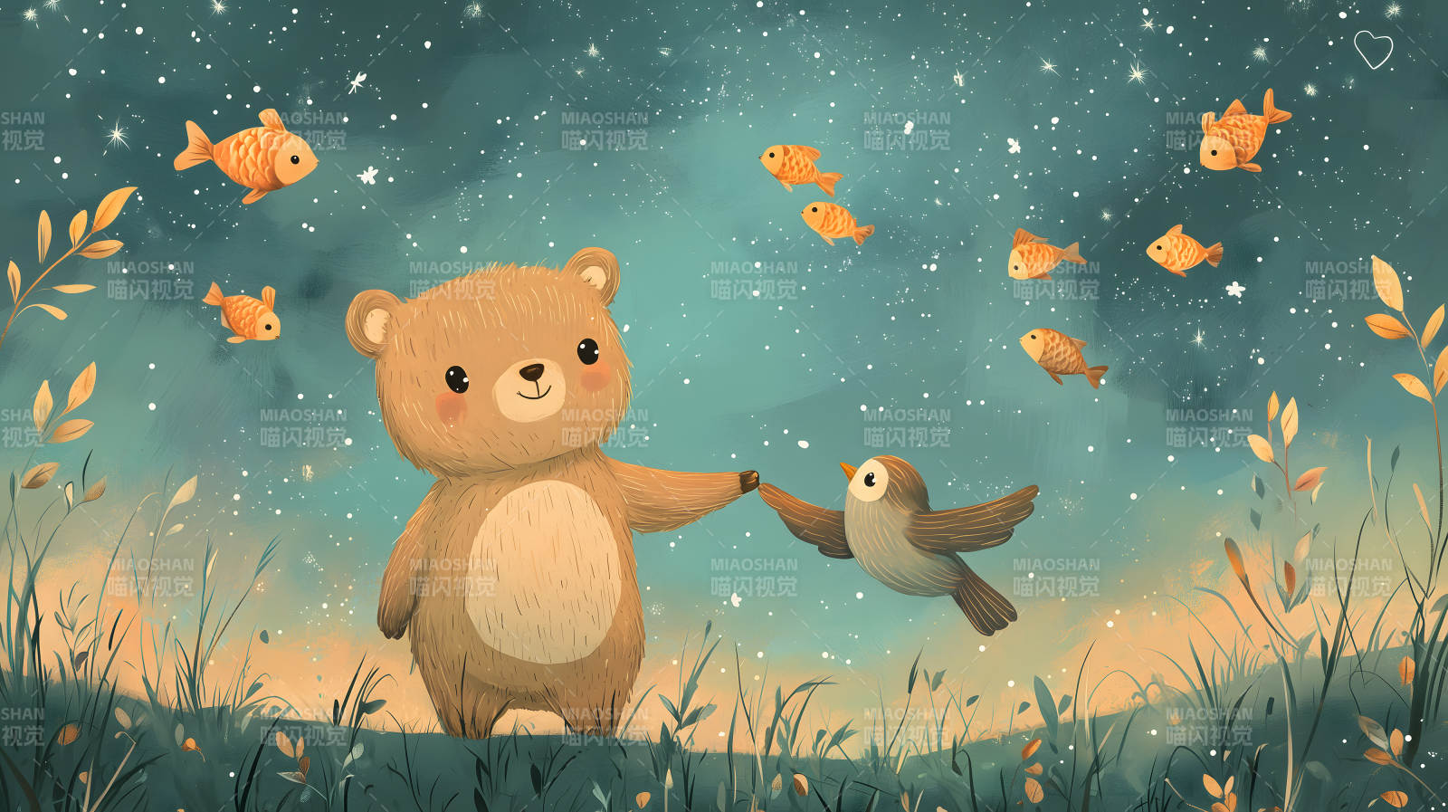 小熊与飞鸟的星夜奇遇图片