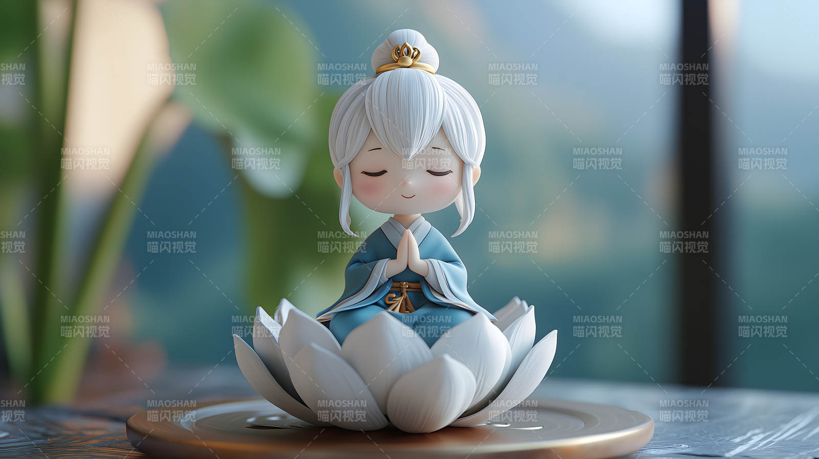 莲花座上的冥想手办图片