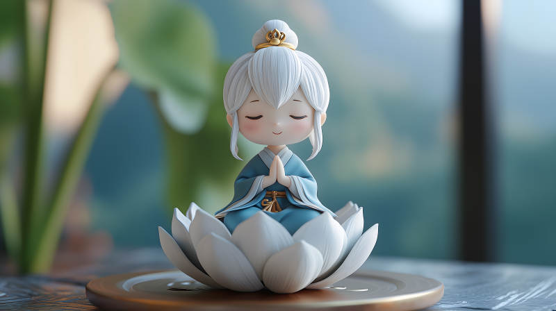 莲花座上的冥想手办图片