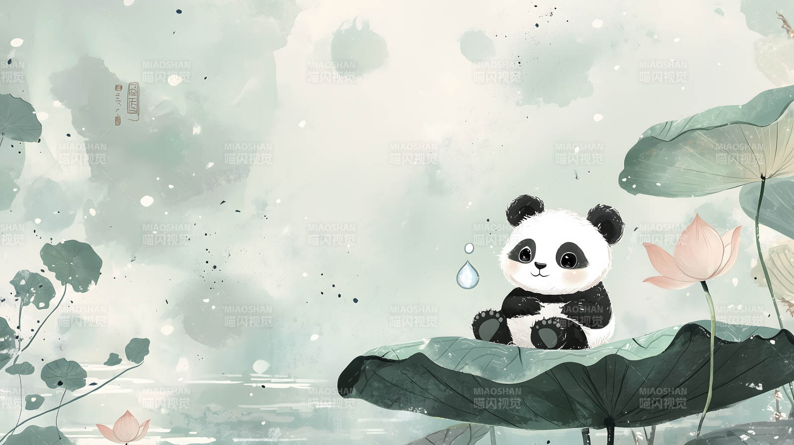 莲叶上的熊猫宝宝图片