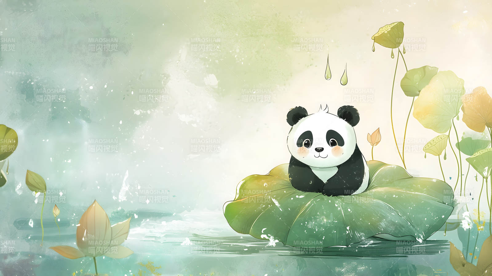 莲叶上的熊猫宝宝图片