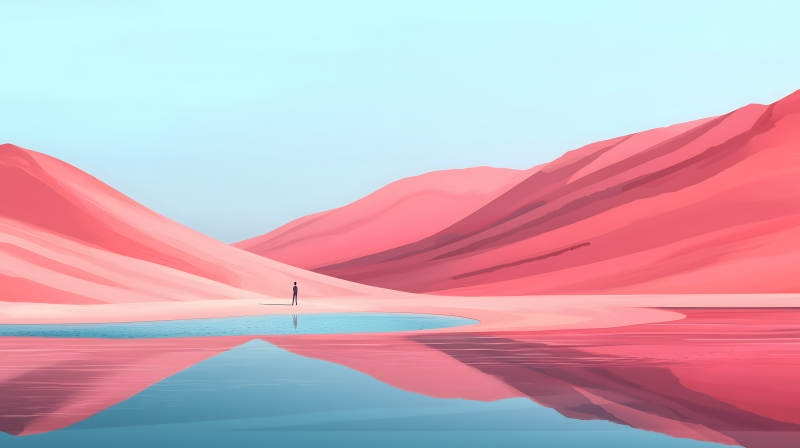 粉色沙丘的孤独旅人图片