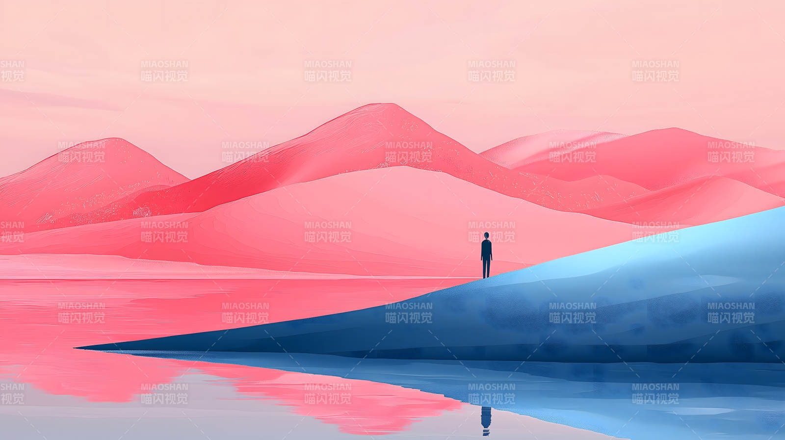 粉色沙丘的孤独旅人图片