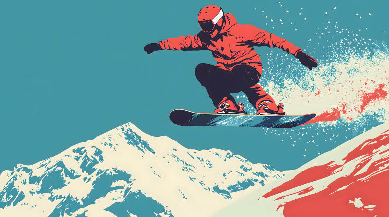 雪山飞驰的滑雪少年图片