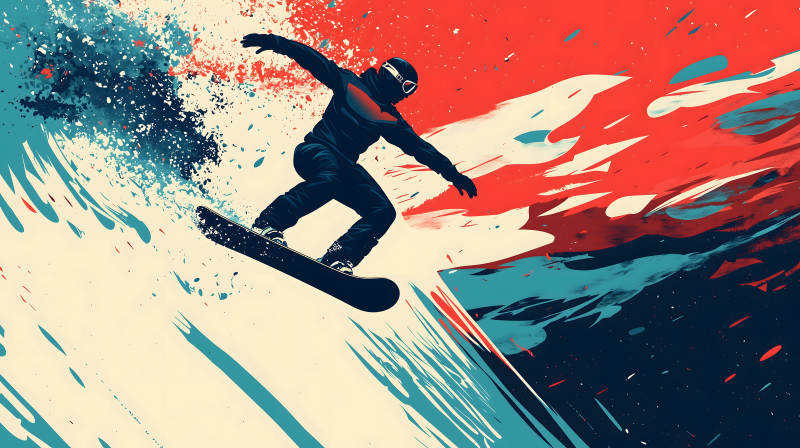 雪山飞驰的滑雪少年图片