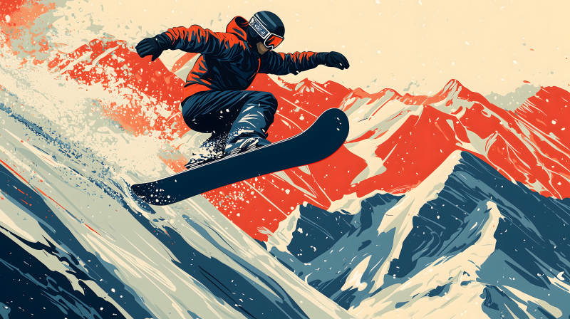 雪山飞驰的滑雪少年图片