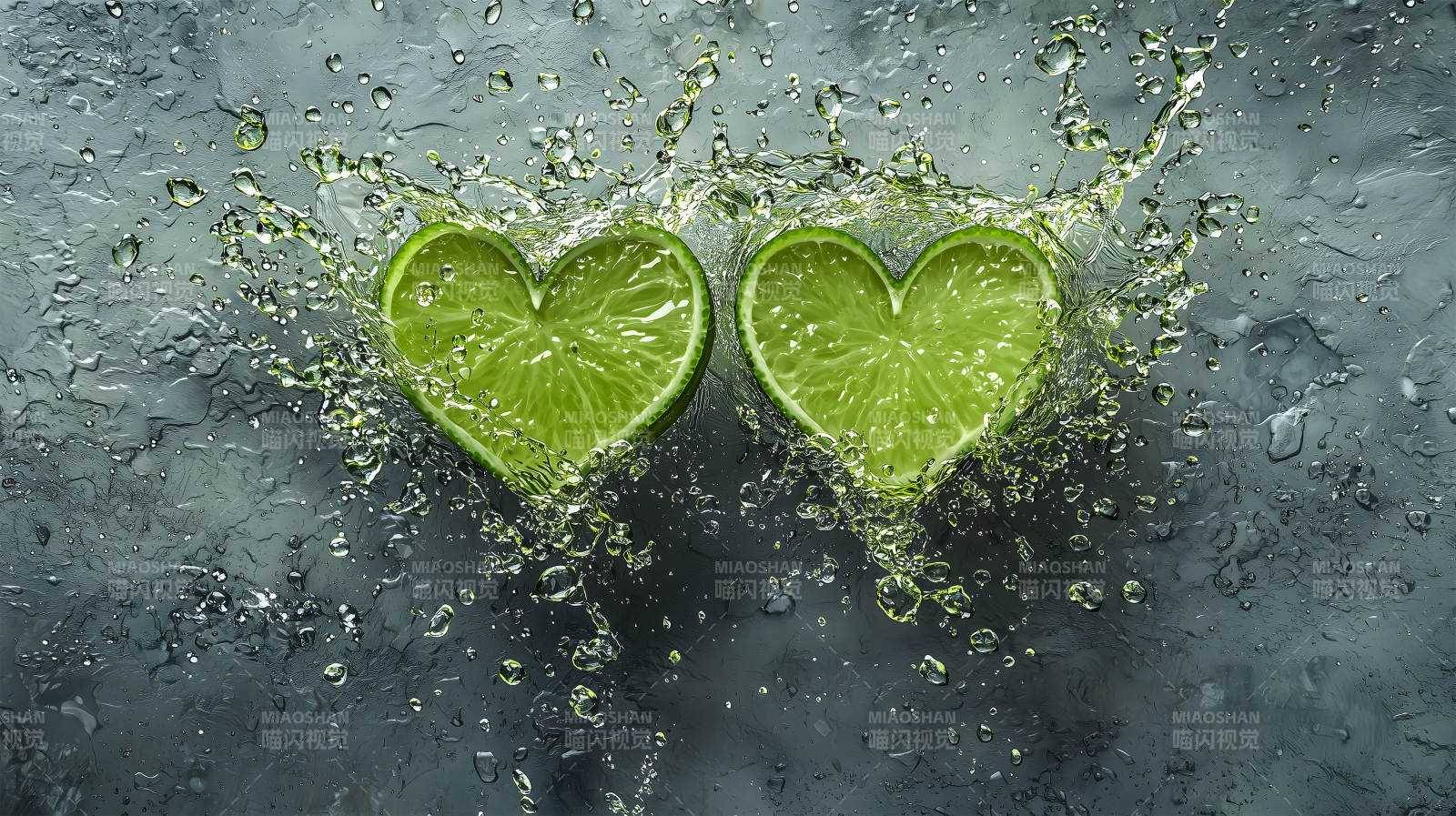 青柠爱心水花绽放图片