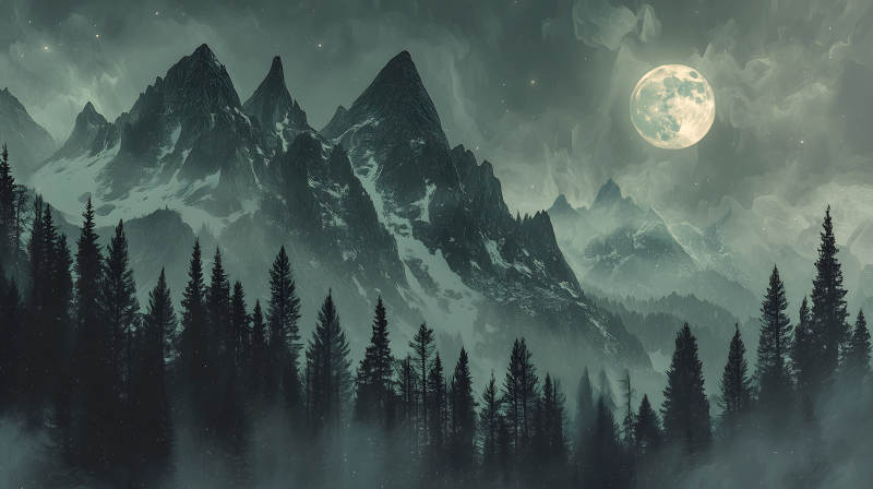 山间明月夜水墨山河月色图片