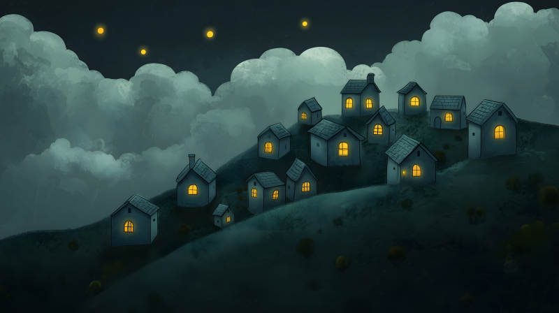 月夜下的童话村落图片
