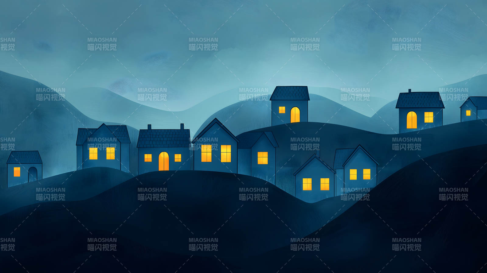 月夜下的童话村落图片