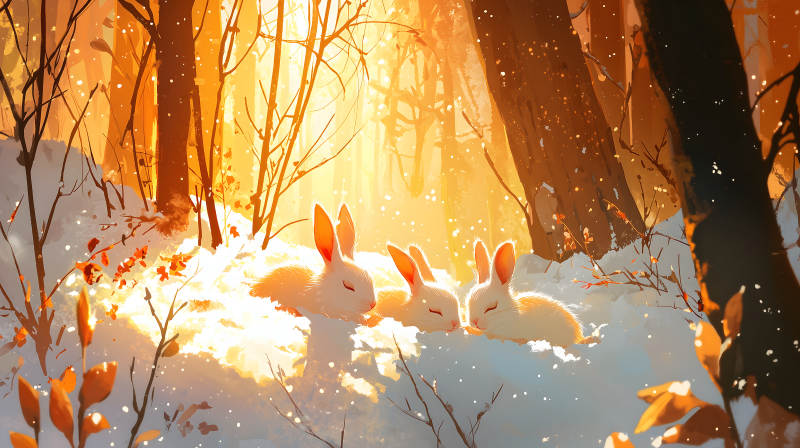 冬日暖阳下的兔子图片