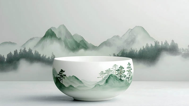 水墨意境茶碗图片