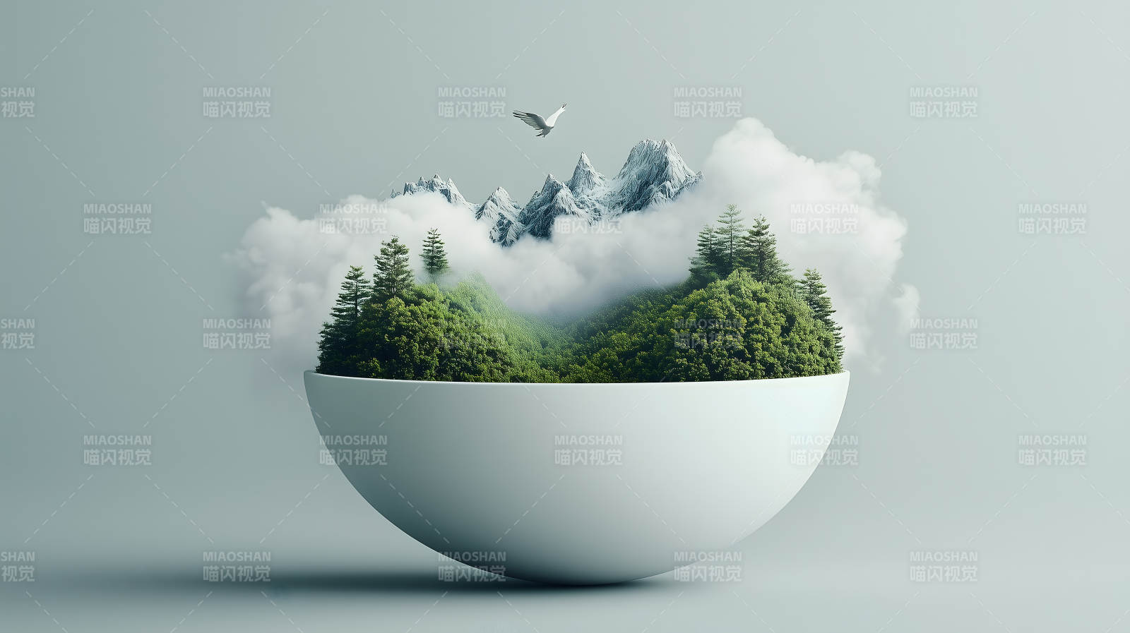 碗中的微缩山水世界图片