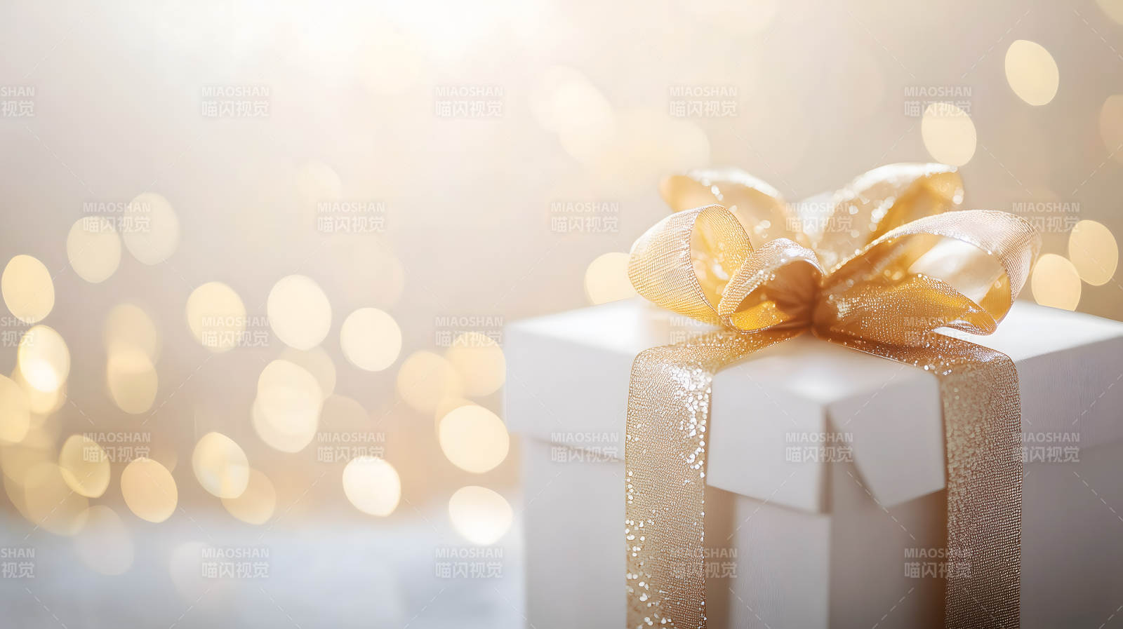 金色绸带的纯白礼物图片