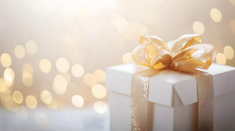 金色绸带的纯白礼物图片